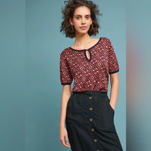 Scotch & Soda Jayna Intarsia Pink Print Keyhole Pullover Top Size Small